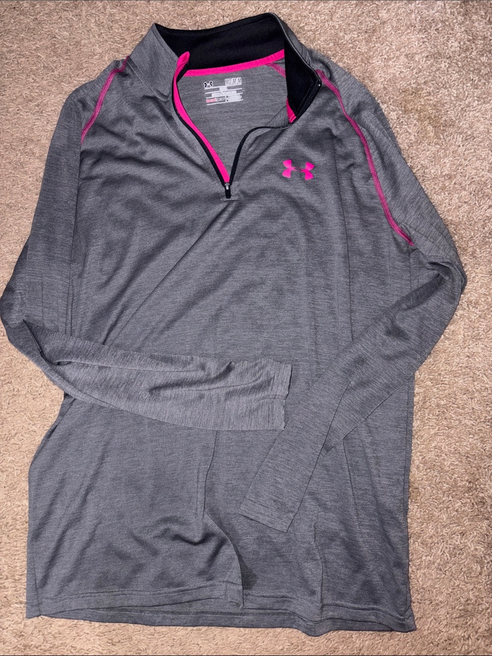 Under Armour Women’s Gray Quarter-Zip Pullover with Pink Trim - Picture 1 of 3